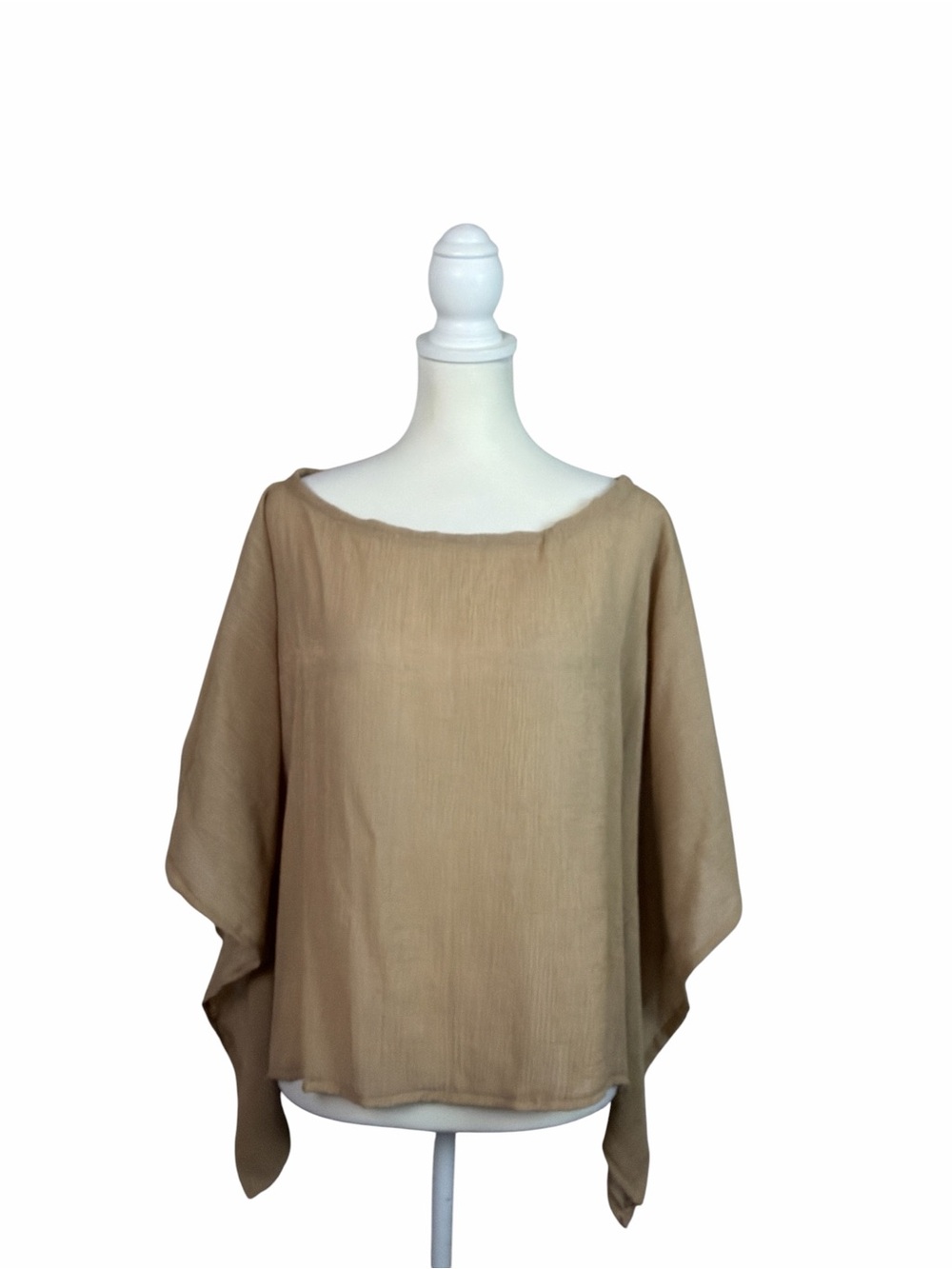 Crafted With Care Beige Crinkle Gauze Poncho Blouse Boho Oversized Top